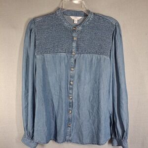 Time and Tru Women's Medium Smocked Top Shirt Long‎ Sleeves Modest Femenine